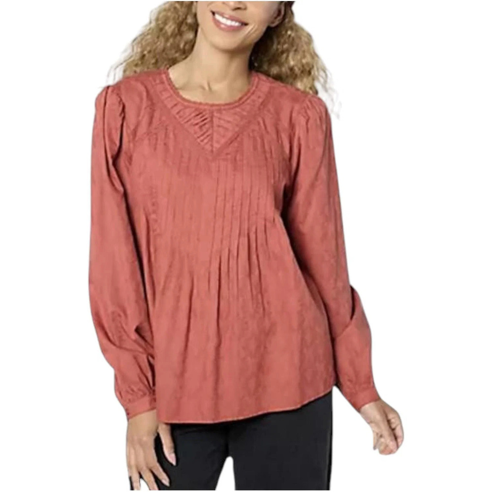 Me by Jennie Garth Women's Bay Woven Blouse with Pleating Coral Red - Regular